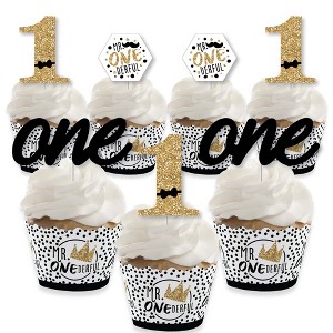 Big Dot of Happiness 1st Birthday Little Mr. Onederful - Cupcake Decor - Boy First Birthday Party Cupcake Wrappers and Treat Picks Kit - Set of 24 - 1 of 4