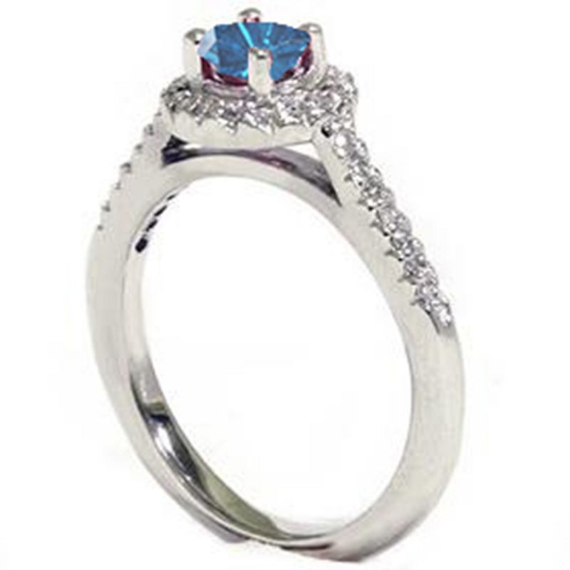 Pompeii3 5/8ct Blue Diamond Pave Halo Ring 14K White Gold, 3 of 5