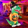 Tangkula 6 FT Halloween Inflatables Pumpkin Dinosaur with Witch Hat Hook Hand & Built-in LED Lights Scary Inflatable T-Rex - 2 of 4