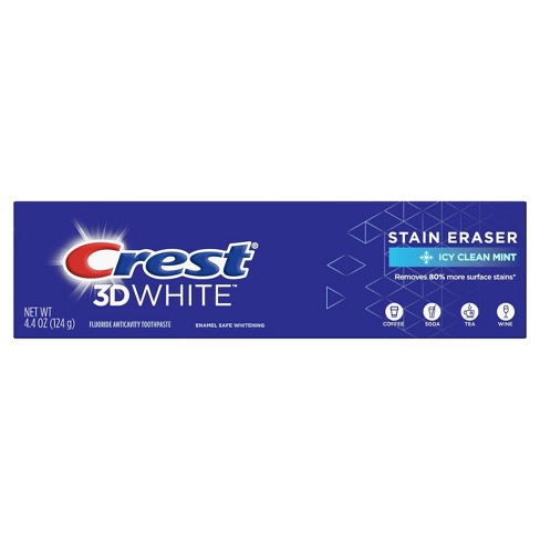 Crest 3d White Stain Eraser Teeth Whitening Toothpaste, Icy Clean Mint ...