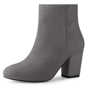 Allegra K Women's Round Toe Side Zip Chunky Heel Ankle Booties - 1 of 4