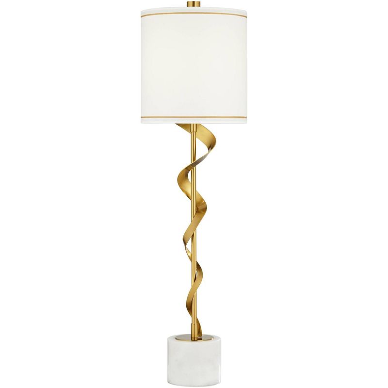 Possini Euro Design Ribbon 34 1/2" Tall Large Modern Luxe End Table Lamp Gold Finish Metal Marble Single White Shade Living Room Bedroom Bedside, 1 of 10