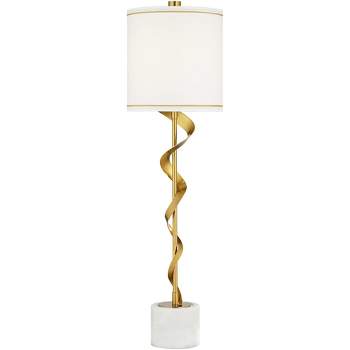 Possini Euro Design Ribbon 34 1/2" Tall Large Modern Luxe End Table Lamp Gold Finish Metal Marble Single White Shade Living Room Bedroom Bedside