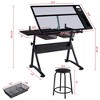 Yaheetech Adjustable Glass Drafting Table & Stool Set Black : Target