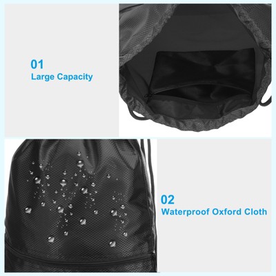 Unique Bargains Waterproof Adjustable Zip Pocket Drawstring Backpack Bags for Women Men Black — фото 3