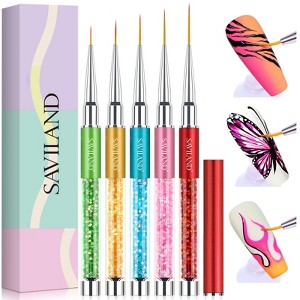Saviland 6-Piece Crushed Diamond Liner Brush Pens for Nail Art - Gel Polish Painting & Line Drawing Kit, 7-23mm Sizes. - 1 of 4