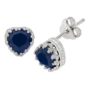 1 1/2 TCW Tiara Sterling Silver Heart-Cut Sapphire Crown Earrings, Women