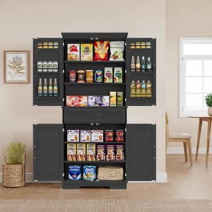 72Inch Tall Pantry Cabinet, Farmhouse Kitchen Storage Cabinet with Drawer, 4 Adjustable Shelves, 6 Door Shelves - 1 of 4