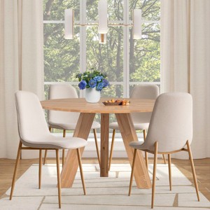 Oslo Modern Design Dining Chair Set Of 4 and 8, Linen Dining Chair with Oak Metal Legs, Indoor Furniture - Maison Boucle - 1 of 4