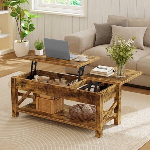 Greenstell Height-adjustable coffee table with storage compartments, multi-functional living room table, adjustable height, Rustic Brown - 1 of 4