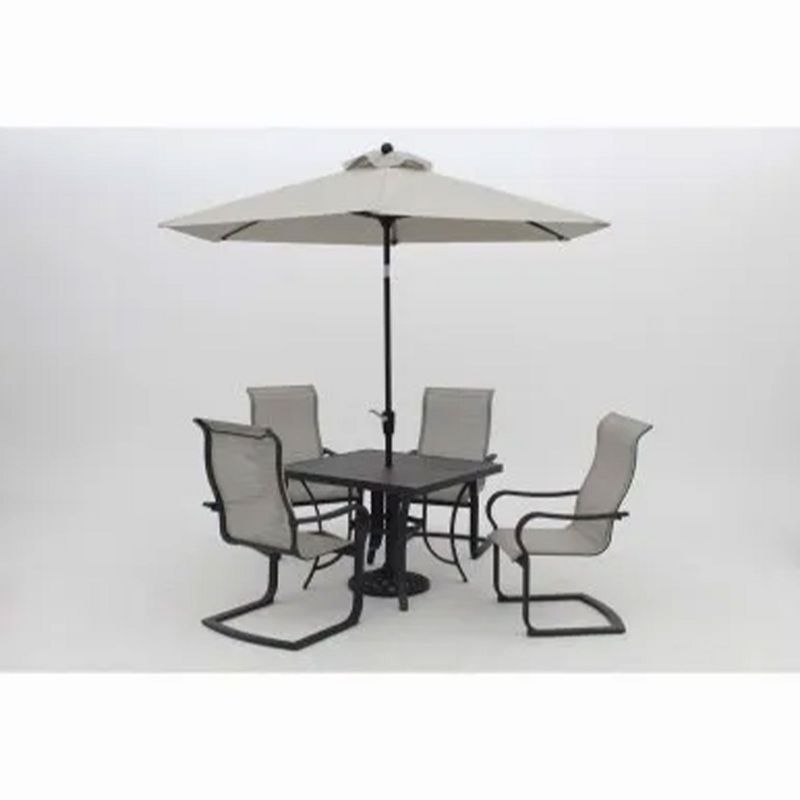 Four Seasons Courtyard 9 Foot Palermo Market Patio Umbrella Round Outdoor Backyard Shaded Canopy with Push Button Tilt and Aluminum Pole, Gray, 3 of 7
