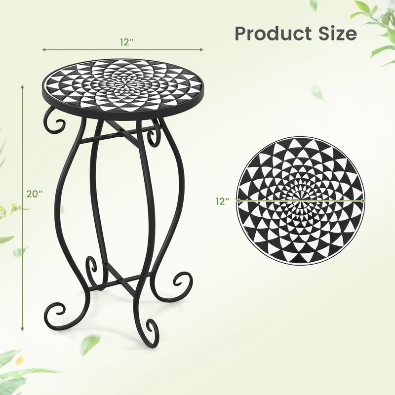 Costway Mosaic Outdoor Side Table, Round End Table with Weather Resistant Ceramic Tile Tabletop, 4 of 11