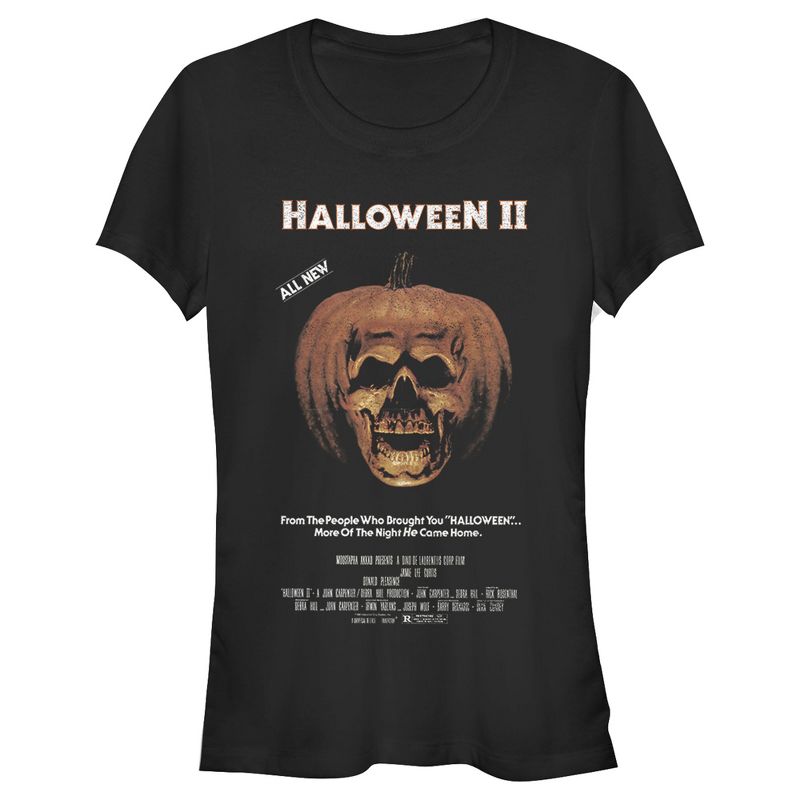 Juniors Womens Halloween II Skeleton Movie Poster T-Shirt, 1 of 4