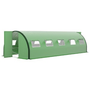 Outsunny Walk-in Tunnel Greenhouse with Hinged Doors, Mesh Windows, Upgraded Gardening Plant Warm House Tent - 1 of 4