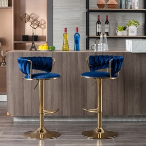 CAVINAS 24"-32"Luxury Velvet Bar Stools,Set of 2,Swivel Barstools with Adjustable Lifting,Counter Height Stools,Woven Back&Footrest - 1 of 4