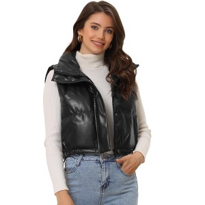Allegra K Women's Lightweight Cropped Quilted Padded Zip Up Sleeveless Puffer Vest - 1 of 4