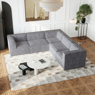106" Chenille Modular L-Shaped Sectional Sofa, 5-Piece Oversized Floor Couch Set, No Assembly, Free Combination for Living Room & Bedroom