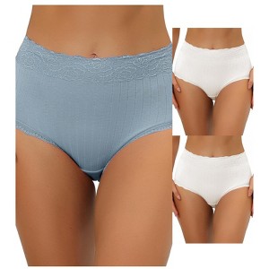 Allegra K Women's High Waist Tummy Control Comfortable Lace Trim Ribbed Briefs Multicolored - 1 of 4