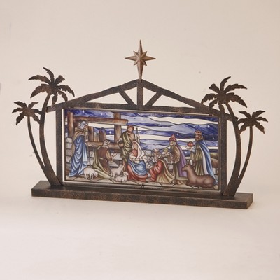 Lakeside Stained Glass Tabletop Nativity Scene - Indoor Holiday Home Accent