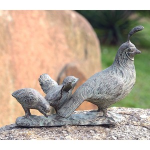 SPI Home Quail Family – Hand-Painted Cast Aluminum Wildlife Sculpture, 10" Tall Rustic Bird Figurine for Garden, Mantel, or Lodge Décor - 1 of 3