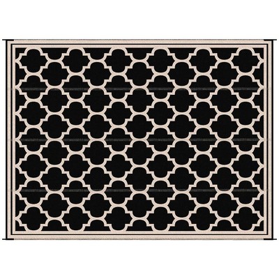 Resenkos Floor Mat Carpet,Indoor Door Mat,9'x 12' Modern Outdoor Rug, Reversible and Folding Rug, with Four Straps, Black