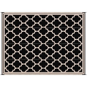 Resenkos Floor Mat Carpet,Indoor Door Mat,9'x 12' Modern Outdoor Rug, Reversible and Folding Rug, with Four Straps, Black - 1 of 4