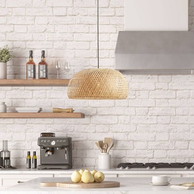 Astrid Bowl Shaped Bamboo Pendant Natural - Ink+Ivy: Rattan Shade, Glass Bowl, Matte Black Accents, Adjustable Height