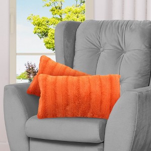 Cheer Collection Luxurious Faux Fur Throw Pillows Set of 2 - Rust (12" x 20") - 1 of 4