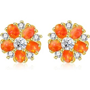 Floral Opal Stud Earrings in Sterling Silver, 14K White Gold or Rose Gold Plated - 1 of 4