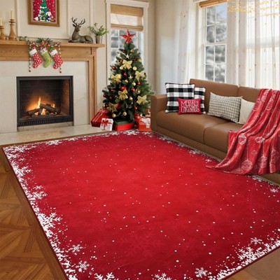 Washable Christmas Area Rug Ultra-Soft Snowflake Xmas Bedroom Carpet