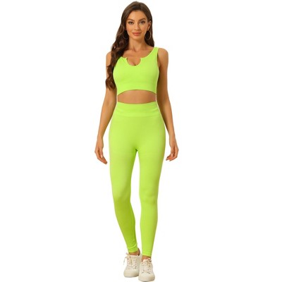 Allegra K Women's Seamless Ribbed Bra High Waisted Leggings Workout Set