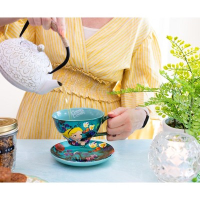 Alice in Wonderland Teal Ceramic Teacup and Saucer Set