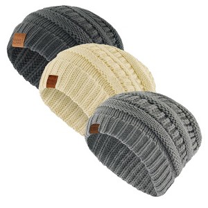 Market & Layne Women Warm Winter Beanie - Thick Chunky Knit Beanie Hats for Women Winter Hats for Women Charcoal, Lightgray and Oatmeal - 1 of 4