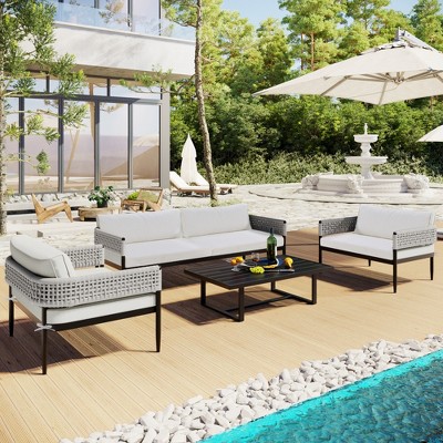 Light Luxury Style Outdoor Suit Combination With 1 Loveseat Sofa, 2 ...