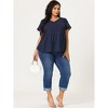 Agnes Orinda Women's Plus Size Contrast Panel Eyelet V Neck Elastic Back Short Sleeve Blouses - 3 of 4