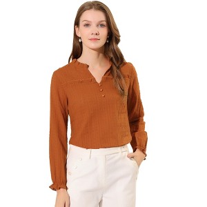 INSPIRE CHIC Women's Ruffle V Neck Swiss Dots Hollow Out Blouse Shirts - 1 of 4