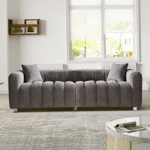 87.4'' Velvet 3-Seater Modular Loveseat Sofa with Metal Base Legs and 2 Pillows - 1 of 4