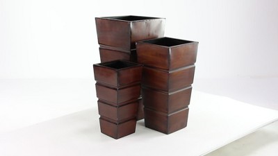 Set of 3 Brown Metal Rectangular Planters with Tapered Base