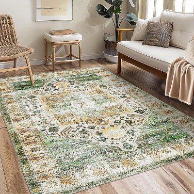 Runner Rug Kitchen Hallway Entryway – Vintage Floral Oriental Design Non-Slip Stain Resistant Low Pile Floor Covering