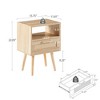 15.75" Rattan End table with drawer and solid wood legs, Modern nightstand,Black - 4 of 4
