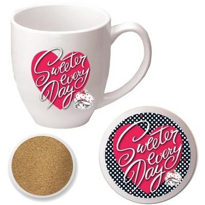 Courtside Market Strawberry Shortcake Sweeter Every Day Polkadots 16 oz Mug & Ceramic Coaster Set