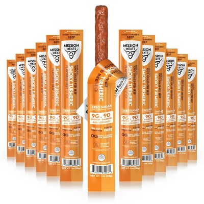 Mission Meats Beef Sticks, 100% Grass Fed & Pasture Raised, Zero Sugar, Gluten Free, Healthy Snacks, Whole 30, Paleo, Smoky Turmeric 1oz