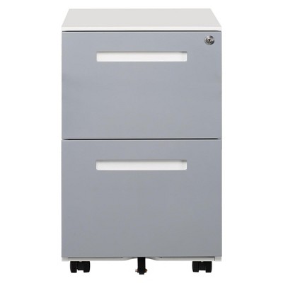 INFURNIC Decorative Storage Cabinet 2 Drawer Mobile Locking File Cabinet with Wheels for Office Use, Gray, 20.47"*17.71"*25.6"