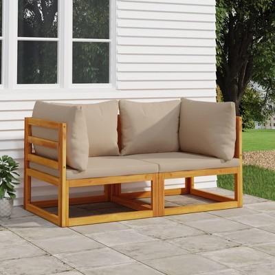 VidaXL Sectional Corner Sofas 2 pcs with Taupe Cushions Solid Wood Acacia