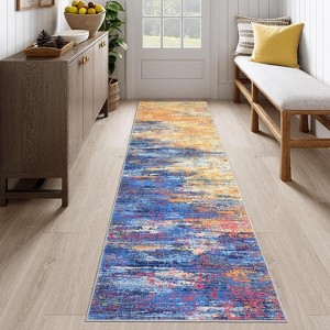 Modern Abstract Rug Non-Slip Kitchen Carpet Ultra-Thin Low Pile Hallway Runner with Non-Shedding Soft Foldable Design for Laundry Entrance - 1 of 4