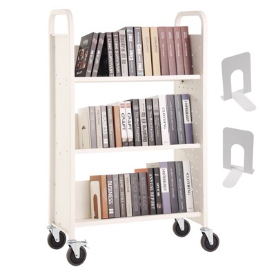 VEVOR Book Cart, 330 lbs Library Cart, 31.1" x 15.2" x 49.2" Rolling Book Cart, Single Sided V-Shaped Sloped Shelves with 4-Inch Lockable Wheels