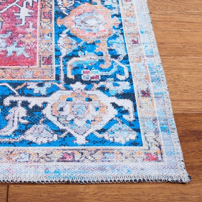Hand-Knotted Blue and Rust 8' x 10' Viscose Area Rug