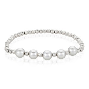 ELYA Women's Gray Crystal Pearls and Steel Bead Stretch Bracelet (4mm Wide) - 1 of 4