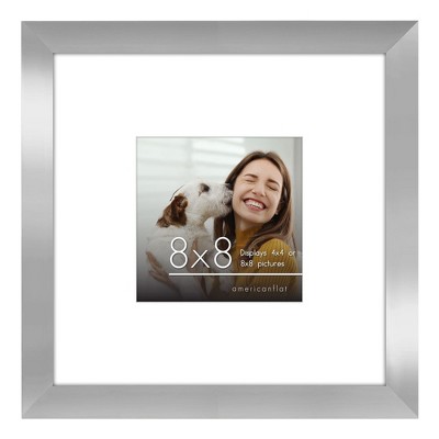 Americanflat 8x8 Picture Frame in Silver - Displays 4x4 With Mat and 8x8 Without Mat - Composite Wood with Shatter Resistant Glass  and Tabletop
