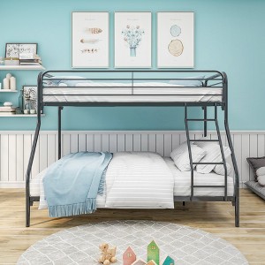 TiramisuBest Black Twin over Twin Metal Bunk Bed - Ideal for Kids and Adults, Low-Profile Design with Ladder and Guardrails for Climbing - 1 of 4